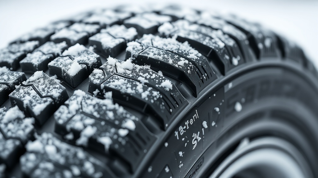 윈터 타이어 특유의 미세한 홈(사이프)과 트레드 패턴을 근접 촬영한 사진